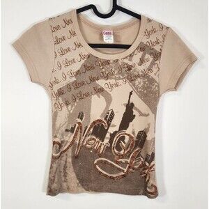 Cette Vintage Y2K New York Glitter Graphic Baby Tee Jr Medium Made in USA